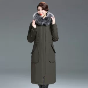 Shengyu Boya Middle-Aged and Elderly Mothers Over-The-Knee Long down Jacket Women's Fox Fur Collar New Style