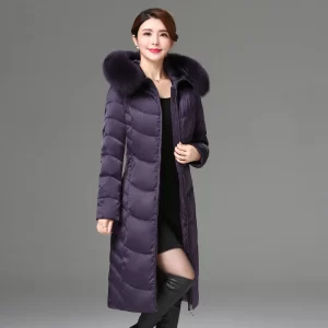 Shengyu Boya Middle-Aged and Elderly Slim-Fitting Knee-Length Mother's Wear down Jacket Women's Jacket Large Fur Collar Thickeneded Outwear