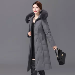 Shengyu Boya Middle-Aged and Elderly Slim-Fit Over-The-Knee Long down Jacket for Women, New Thickened Coat with Detachable Hood