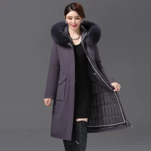 Shengyu Boya Huoli Huamian Detachable Parka for Middle-Aged and Elderly Women, Over-The-Knee Long down Jacket, Thickened New Style