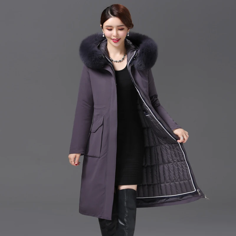 Shengyu Boya Huoli Huamian Detachable Parka for Middle-Aged and Elderly Women, Over-The-Knee Long down Jacket, Thickened New Style